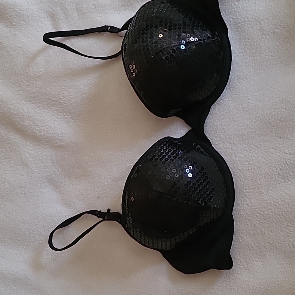 Vintage Black sequin bra nightclub holiday wear 36C New Year's Eve